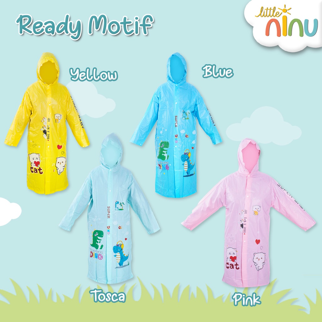 LITTLE NINU Jas Hujan Anak Mantel Ponco Ransel Karakter