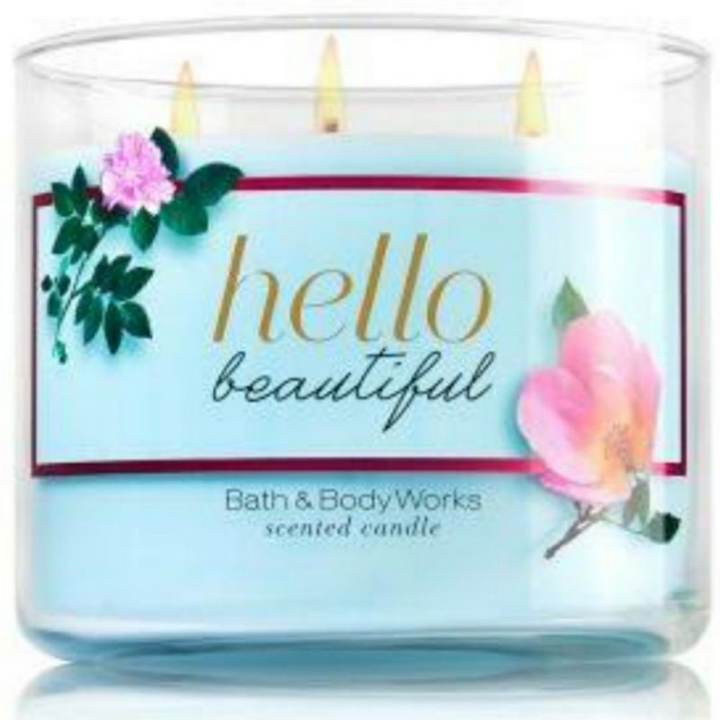 BATH &amp; BODY WORKS BBW HELLO BEAUTIFUL 3-WICK SCENTED CANDLE 411 G JASMINE GARDENIA MAGNOLIA SCENT 411 G LILIN WANGI 3 SUMBU UKURAN BESAR PENGHARUM RUANGAN