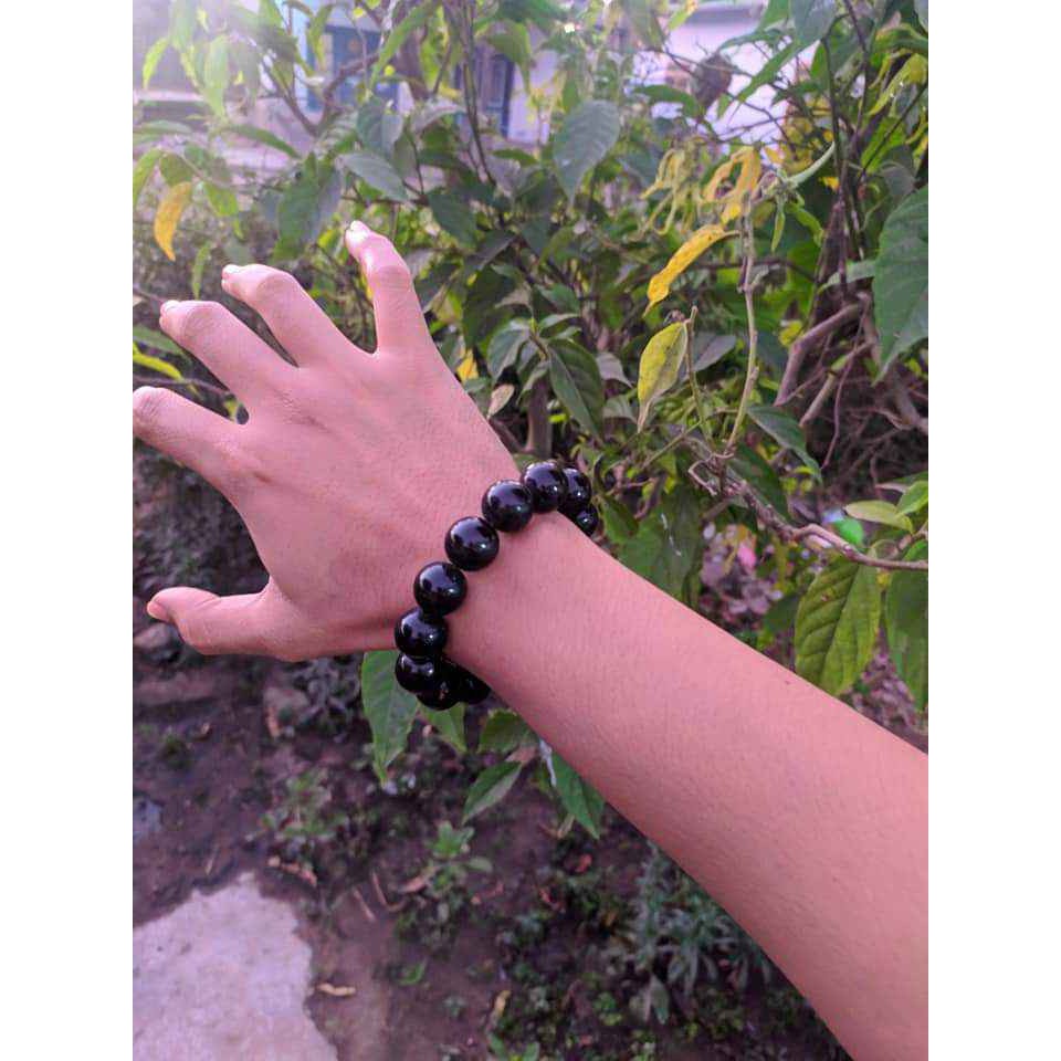 Gelang Butiran Akar Bahar Tali Arus Hitam Dim 16mm Kualitas Premium