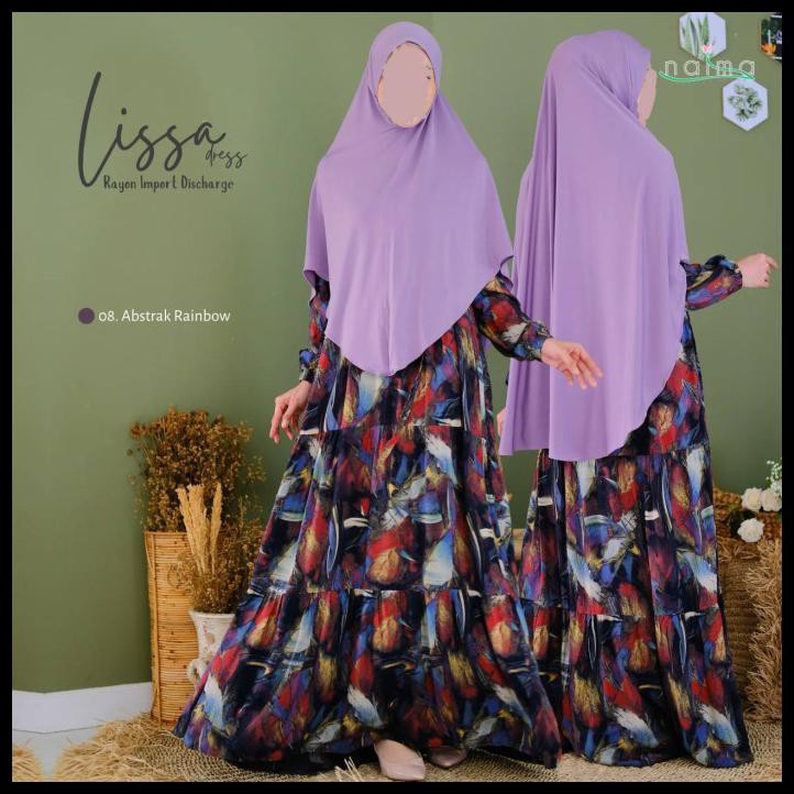 Naima Homedress Lissa Dress Gamis Rayon Import Gamis Busui Gamis Viral - Abstrac Rainbow, L