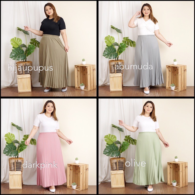 ROK PLISKET JUMBO XXL PAYUNG PLEATED SKIRT MURAH MUSLIM IBU ACARA POLOS ROK PANJANG PAYUNG MAYUNG