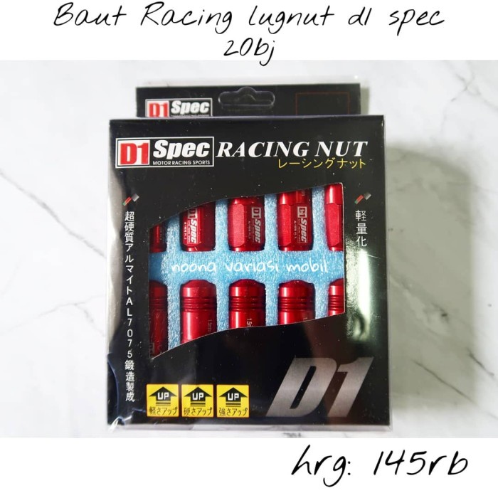 lugnut mur roda baut racing d1 spec isi 20pcs baut variasi mobil merah