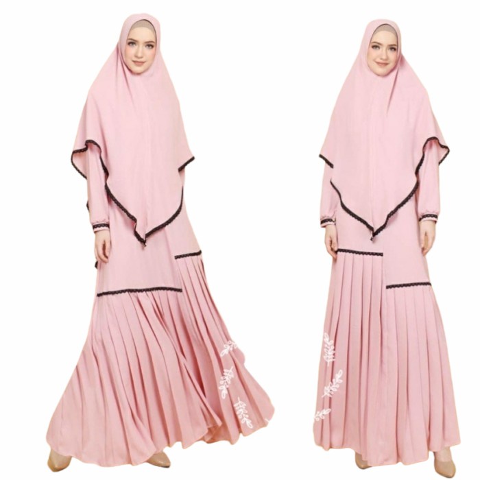 gamis set syar'i hijab muslim terbaru2022/gamis polos list hitam busui - dusty
