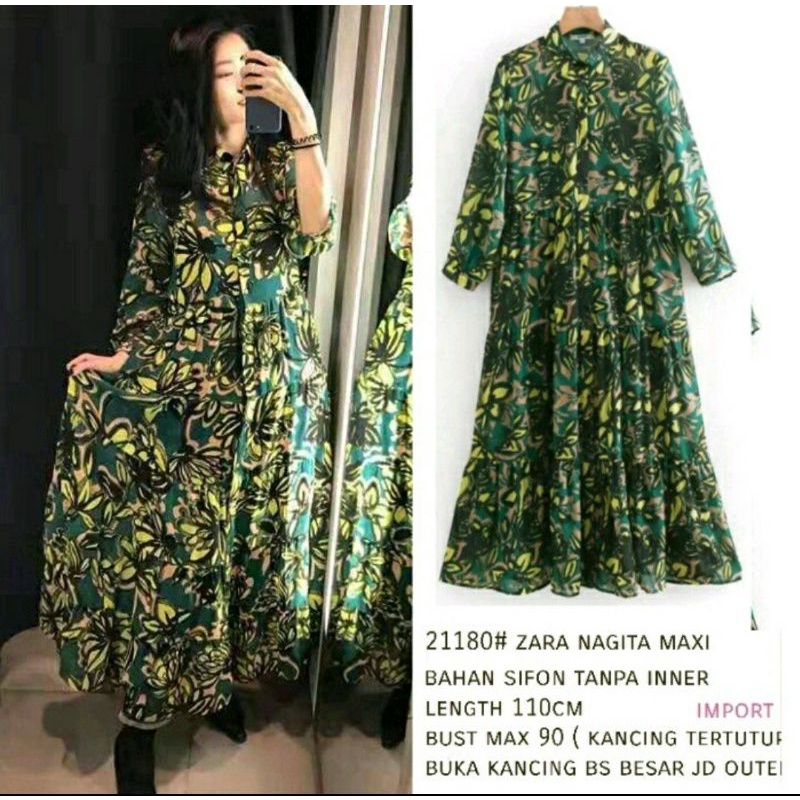Dress Zara Flower Maxi Ala Nagita Slavina Bangkok import Murah