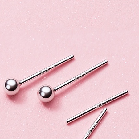 Anting Tusuk Model Manik-Manik Bulat Kecil Gaya Korea Bahan silver S999 Untuk Wanita