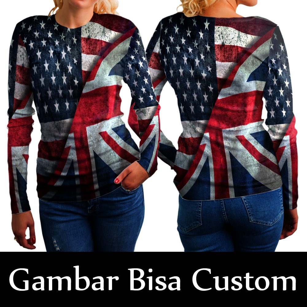 Kaos Tangan Panjang Bendera Inggris Fullprint  || Kaos baju T-shirt Jersey Wanita Bendera Inggris En