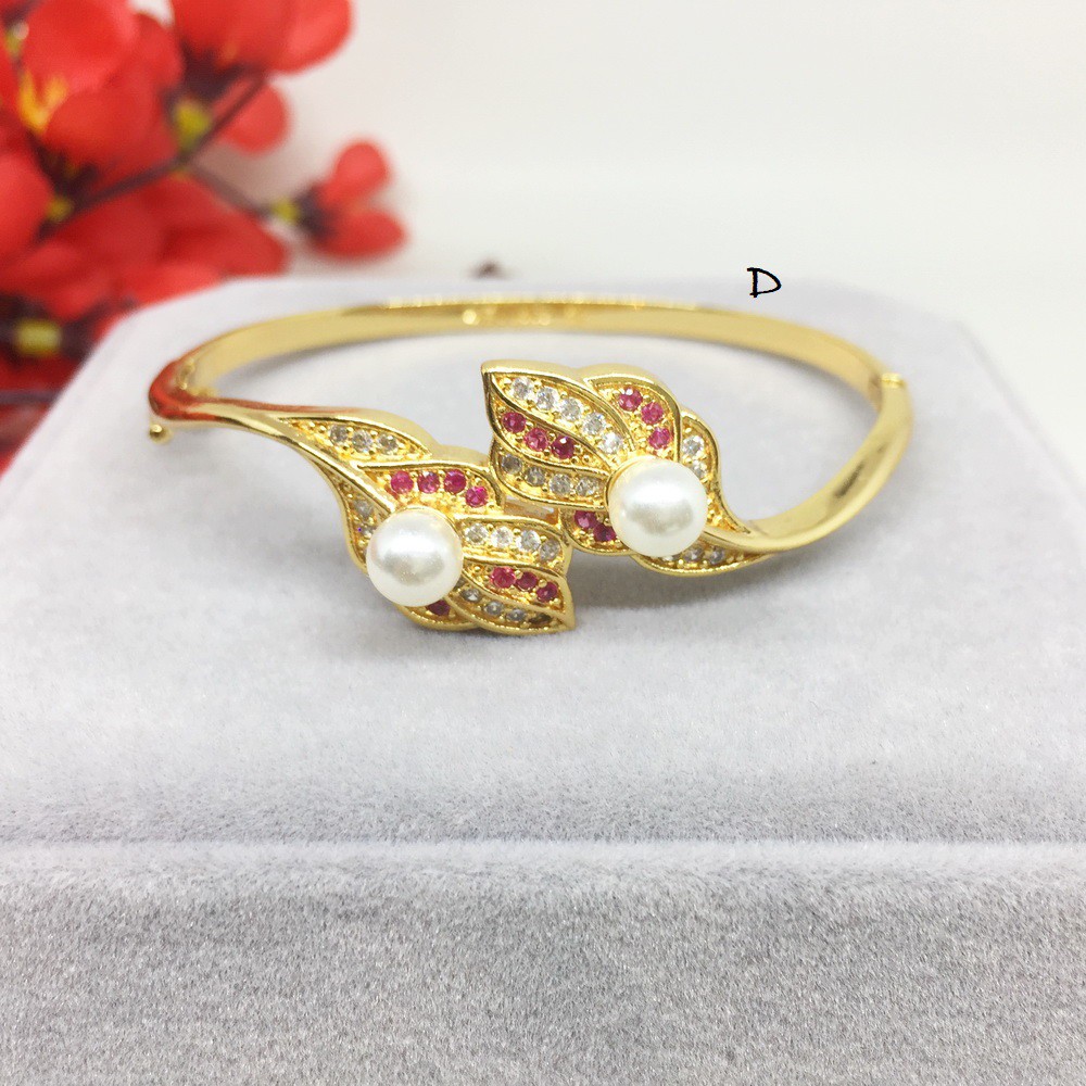 Gelang Meili Melyn Bangle Mutiara Mata Zircon Bunga Lapis Emas Asli - BB326