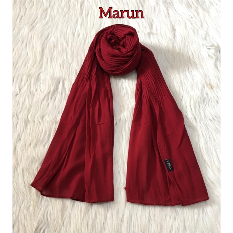 Premium PASHMINA PLISKET DUYUNG CERUTY Uno AZARA Ori Hijab Jilbab Pasmina 180x75cm-MARUN