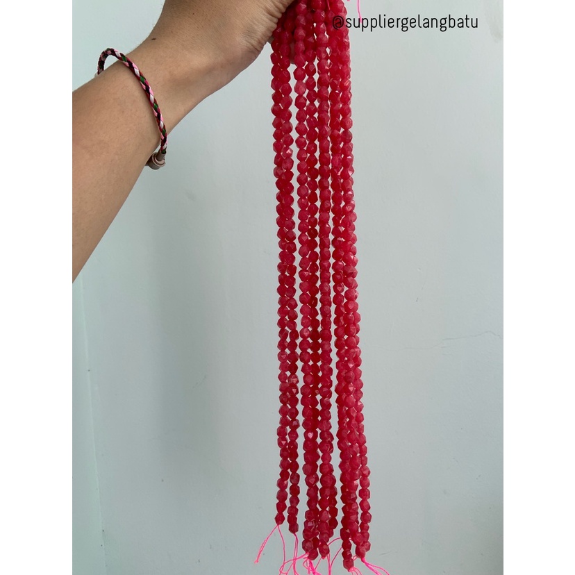 batu hexagon Stone 8mm Strawberry Quartz kilap pink kuarsa natural bahan kalung gelang aksesories lucu