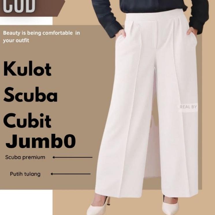 Best Sale  Kulot Scuba Cubit Jumbo XXXL Premium Tebal  Celana Panjang Wanita Dewasa Jumbo Cullotte