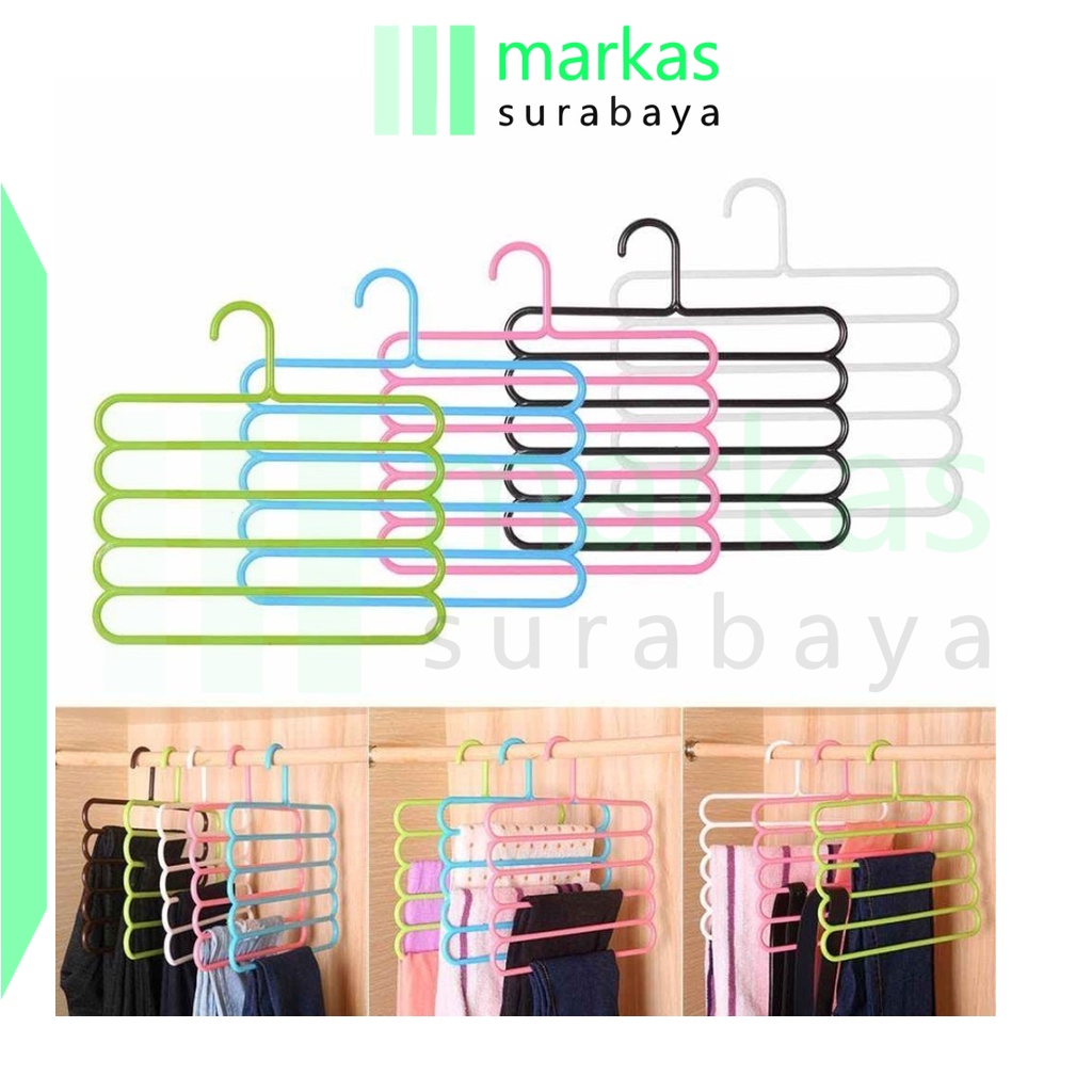 MARKAS HL0048 Hanger Baju Susun 5 In 1 Anger Plastik Gantungan Jilbab Handuk Serbaguna