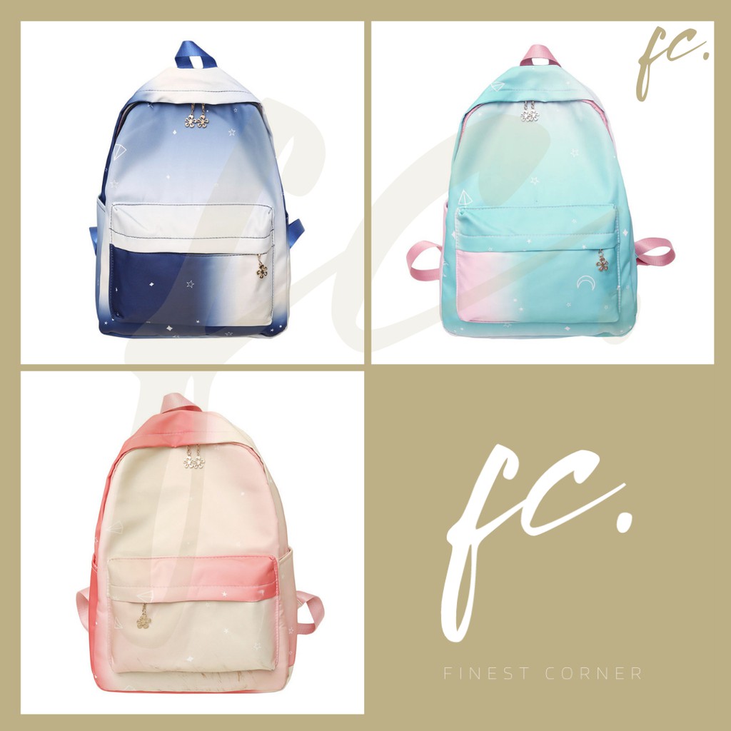 TAS RANSEL KOREAN FASHION WANITA BACKPACK MOTIF OMBRE GRADIENT GRADASI WATERPROOF / ANTI AIR GROSIR
