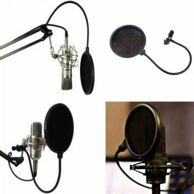 Pop filter mikrofon dual layer / windsreen mic / filter suara