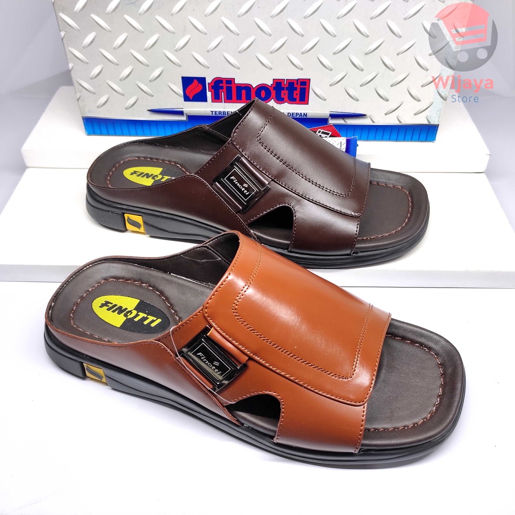 Finotti Ned 04 Sandal Pria Sendal Slop Kulit Asli Kasual Cowok Laki-Laki Original Finotti