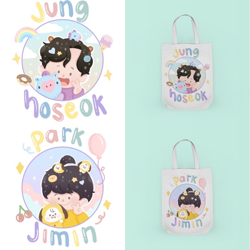 Tote Bag Bergambar dan Tulisan Member KPOP Korean Top Idol