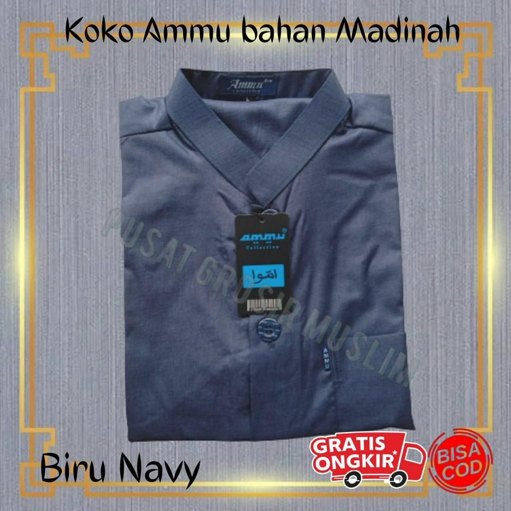 Promo Baju Koko Ammu Bahan Madinah Biru Navy Premium Class Limited Edition