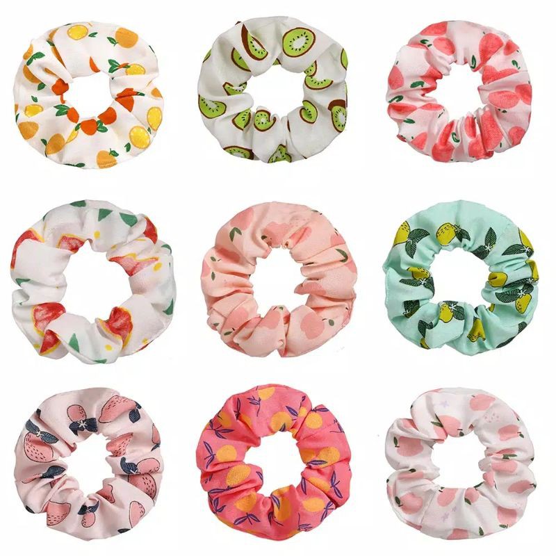 1 SET IKAT RAMBUT SCRUNCHIE MOTIF BUAH