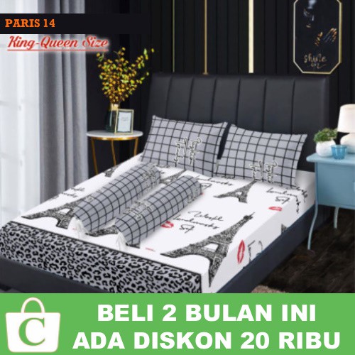Sprey Sepray Sprei Seprai Motif Menara Eifel Kotak Ukuran 180x200 160x200 ABU HITAM PUTIH PARIS 14