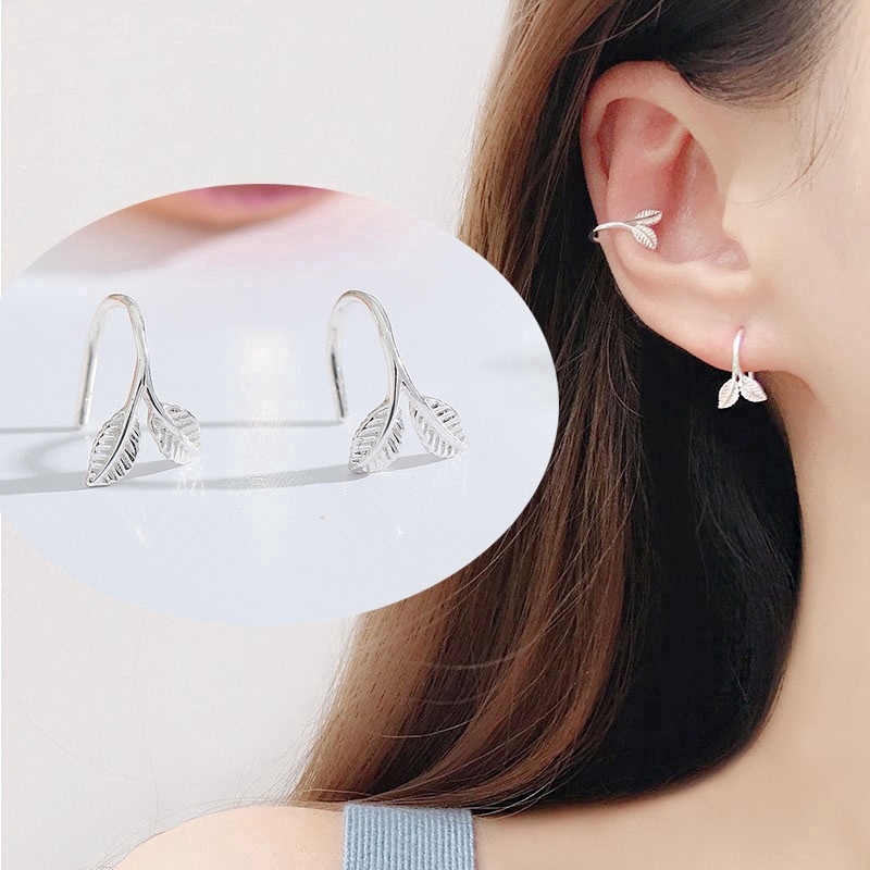 Meninggalkan Anting Perak Silver Hook Earrings Korea Simple Leaves Clip Earring Matel for Women Cute Jewelry Gifts