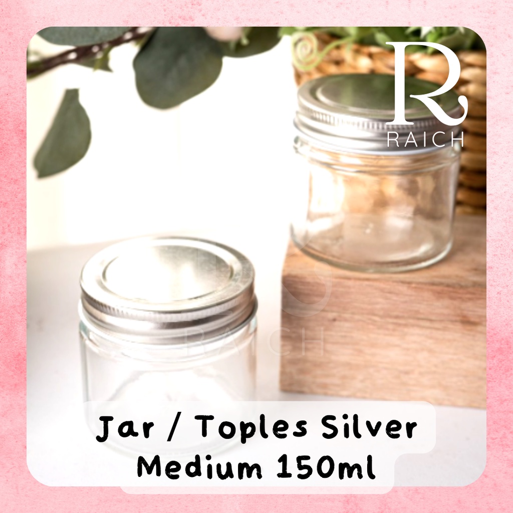 150ml TOPLES KACA MEDIUM Tutup Aluminium Silver Candle Jar Tempat Lilin