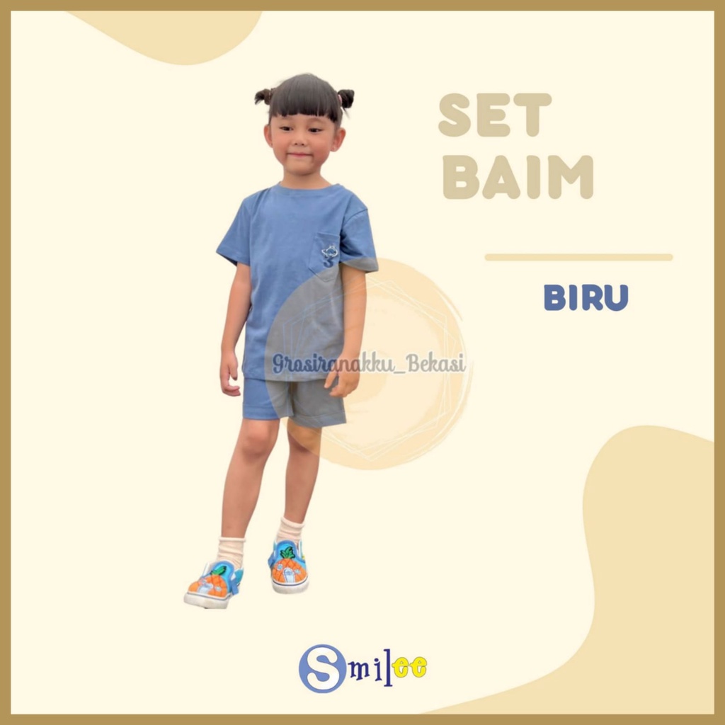 Setelan Anak Unisex Baim Smilee  Warna Biru Size 1-5 Tahun