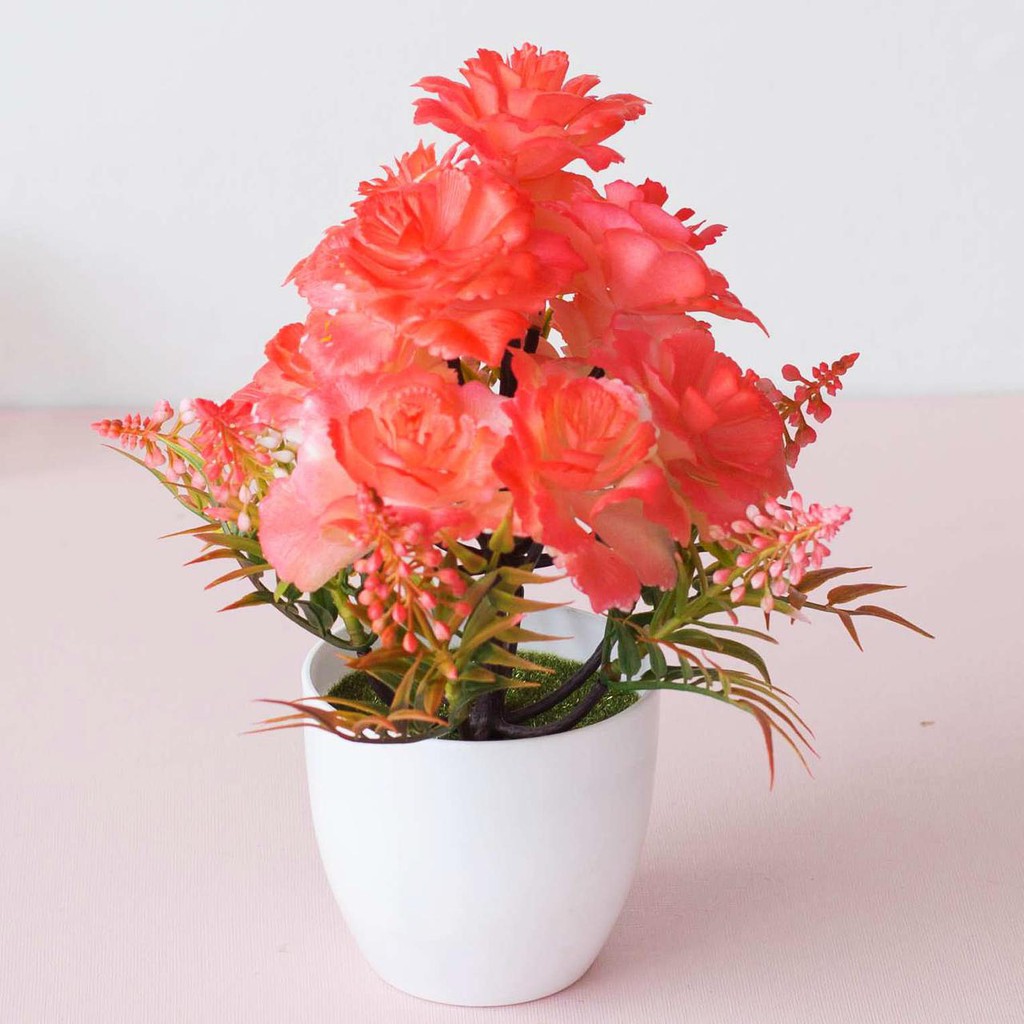 NFS616 Bunga plastik / pajangan bunga Artificial / motif Rose  Vas Bulat-7