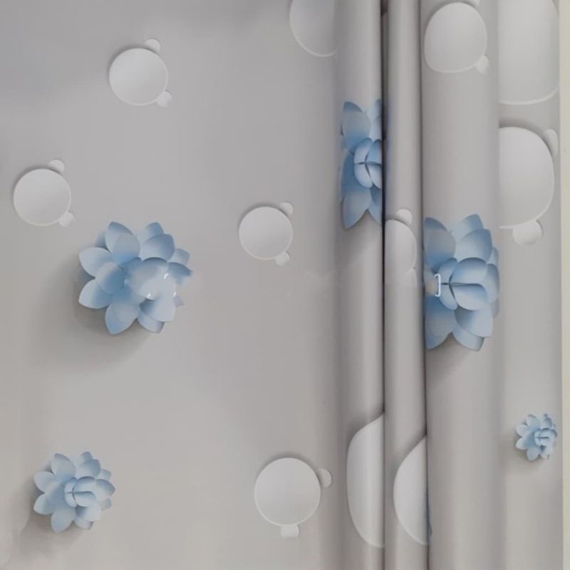 Wallpaper Sticker Dinding Polkadot Bunga Bunga Biru 3D
