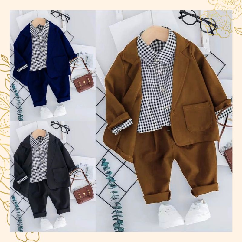 Set Jaket Blazer Anak/Setelan Anak Laki laki 3IN1/Setelan Anak Korea Usia 4-6 Tahun