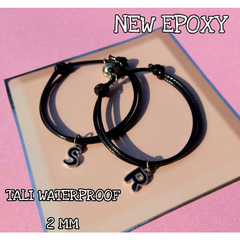 NEW EPOXY ALFABET A - Z GELANG HITAM COUPLE MAGNET EPOXY DOUBLE FACE / GELANG TALI WATERPROOF EPOXY / GELANG PASANGAN