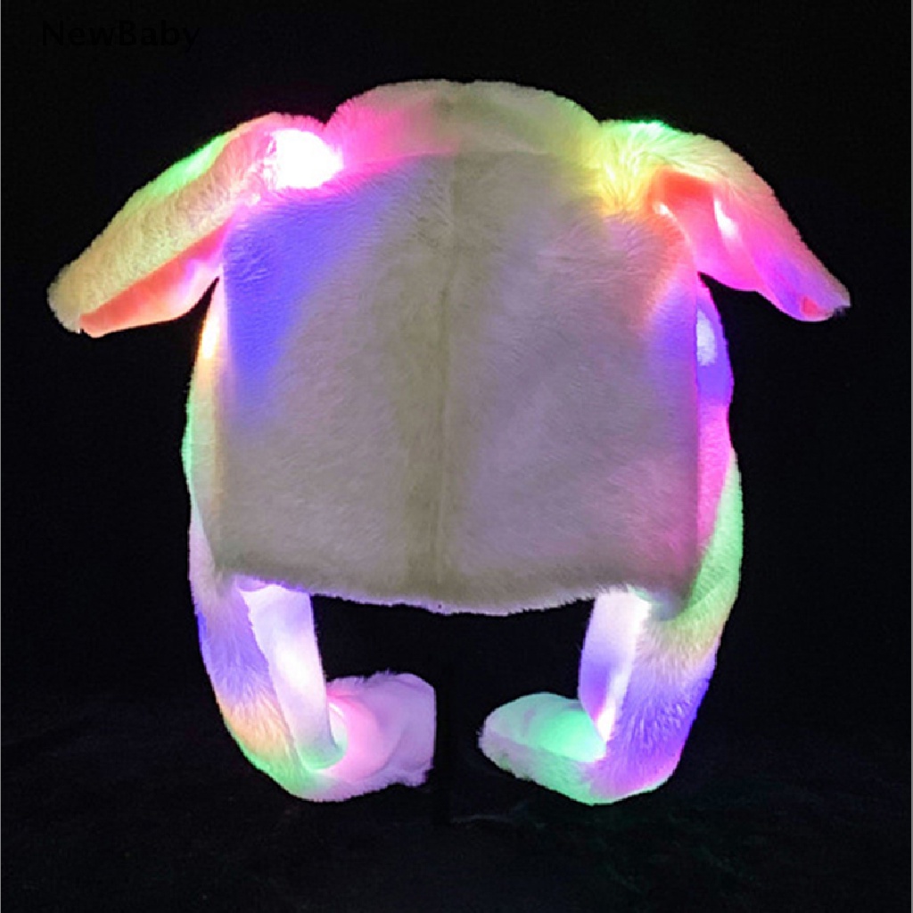 Topi Plush Desain Telinga Kelinci Dengan Lampu Untuk Anak Perempuan