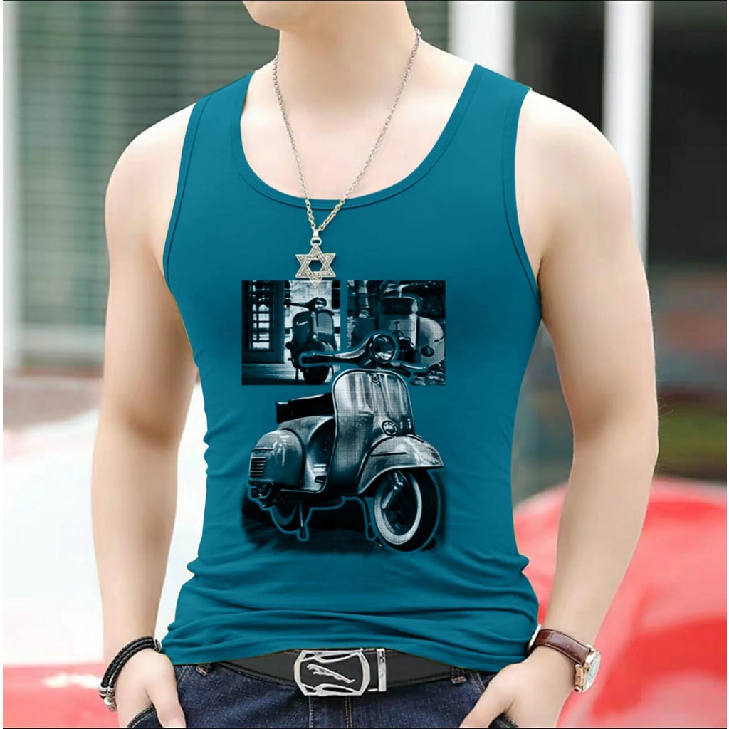 DS - SINGLET SPANDEX MOTIF VESPA HASAN / kaos cowok / kaos singlet / kaos dalem singlet cowok