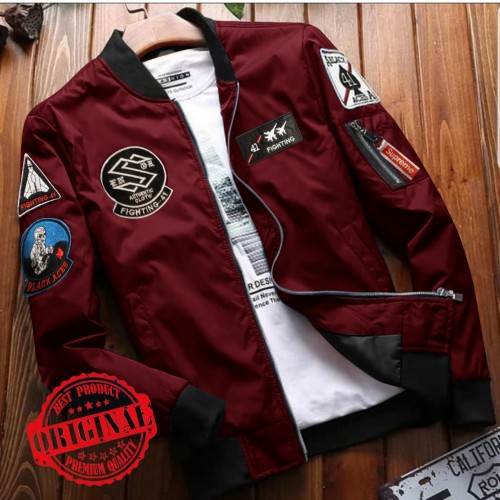 Jaket Boomber Outer Pria Jacket Bomber Outerwear Pria Bolak Balik  Casual Keren Maroon  Kasual F2fit