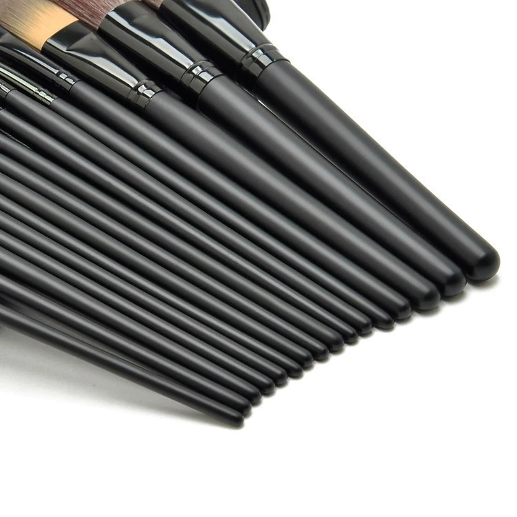 Kuas Make Up Cosmetic Brush 15 Pcs with Pouch Professional Brushes Makeup Set Kit Tool Brushes Super Soft Pouch Kosmetik Peralatan Kecantikan Wanita Profesional Bulu Halus Lembut Dandan Wajah Maksimal - Hitam