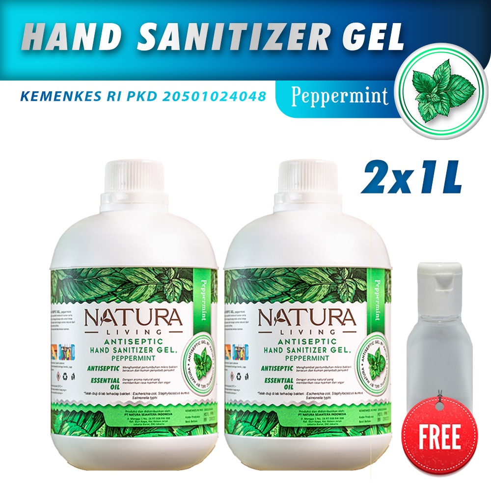 PROMO NATURA Hand Sanitizer Gel 1Liter x 2 (Twinpack) Peppermint Refill Handsanitizer Gel PROMO