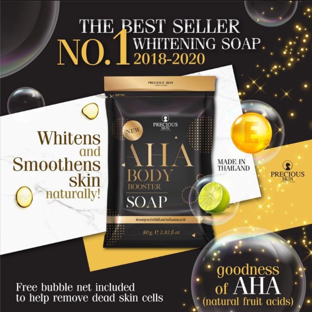 READY BPOM Precious Skin AHA Body Booster Whitening 5x Soap Gratis Net Soap / Sabun Pemutih / AHA Soap sabun [SABUN MIMI AHA]