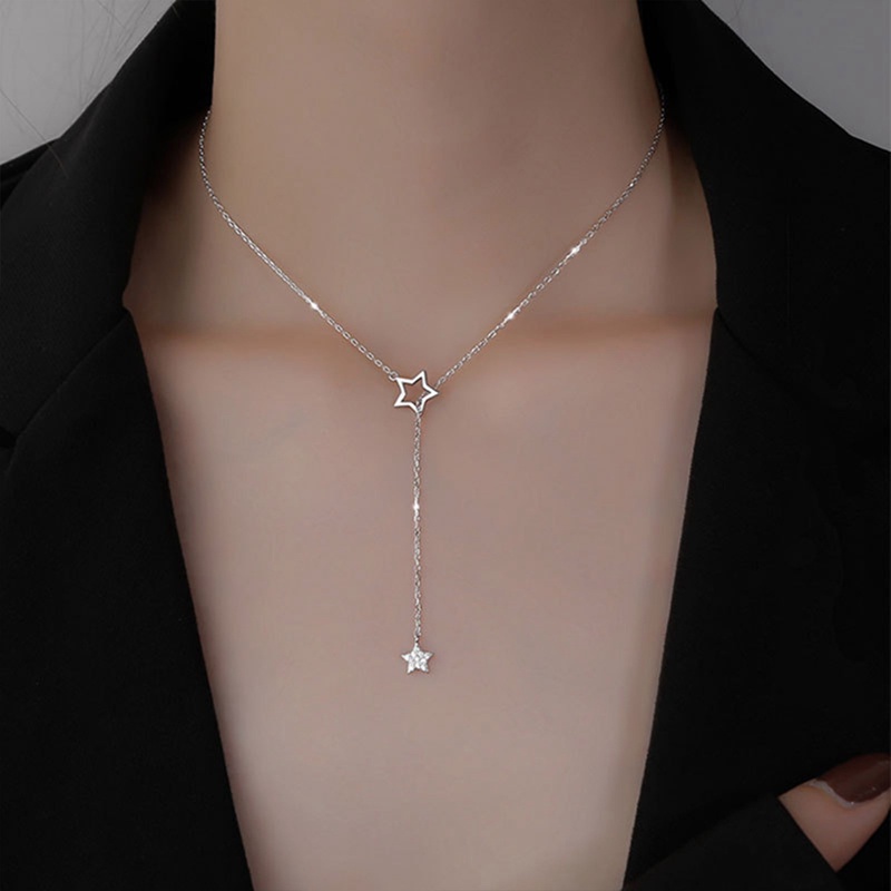 Kalung Choker Sterling Silver 925 Dengan Liontin Bintang Berkilau Untuk Wanita