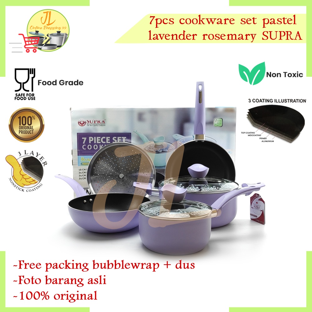 Wajan panci set anti lengket teflon / 7pcs cookware set pastel Lavender SUPRA