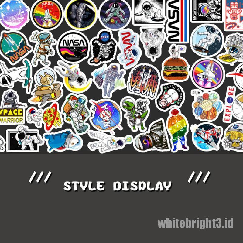 (White3) 50pcs Stiker Motif Kartun Astronot Klasik Anti Air