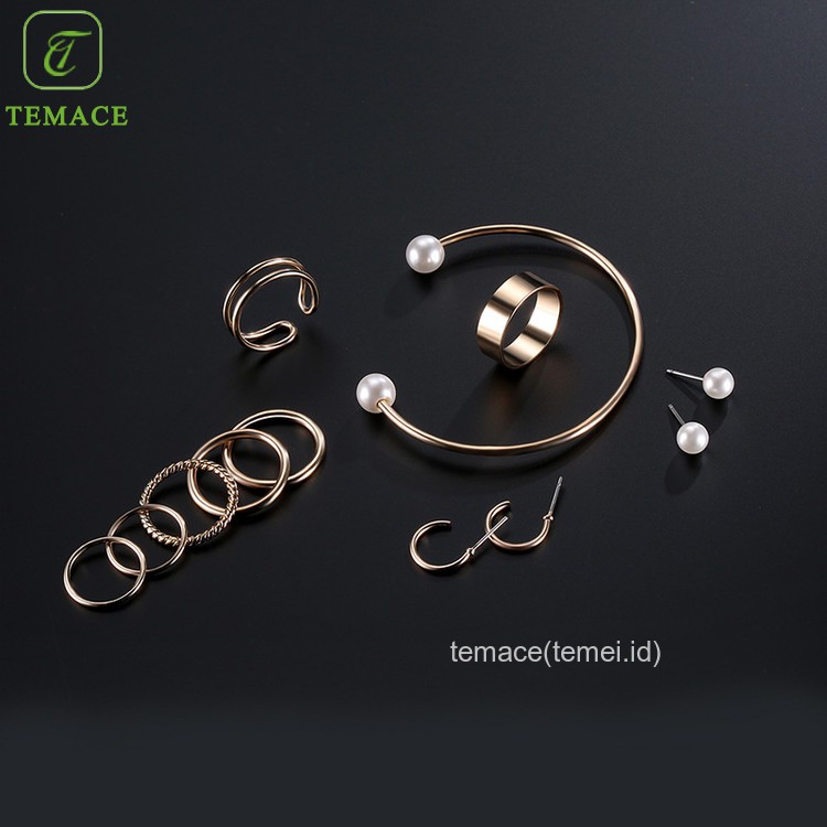 Cincin titanium Set Berlian Imitasi Elegan Korea Wanita 11pc