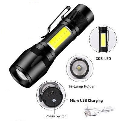 Senter USB COB Mini USB Recharger Zoom LED 3 Model Cahaya / Lampu Belajar /lampu senter/senter camping