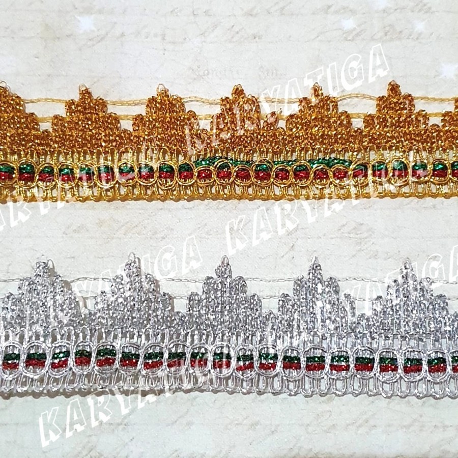 Renda India Mahkota 9091 - Emas / Perak (17 Yard )