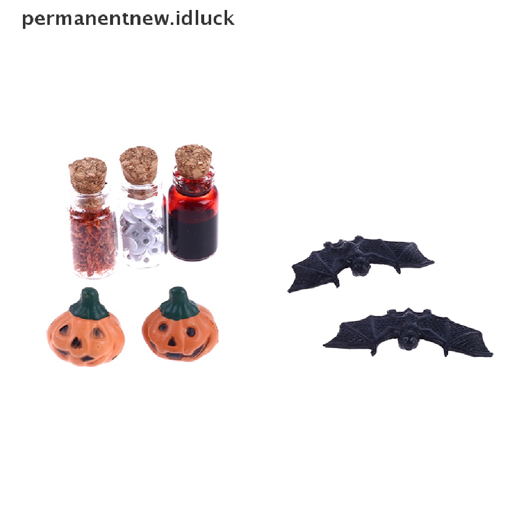 Luckypermanent 1 Set Mainan Miniatur Sapu + Laba-Laba + Kelelawar Skala 1: 12 Untuk Dekorasi Rumah Boneka