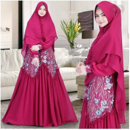 Baju Gamis Muslim Terbaru 2021 2022 Model Baju Pesta Wanita kekinian Bahan Brokat Kondangan remaja
