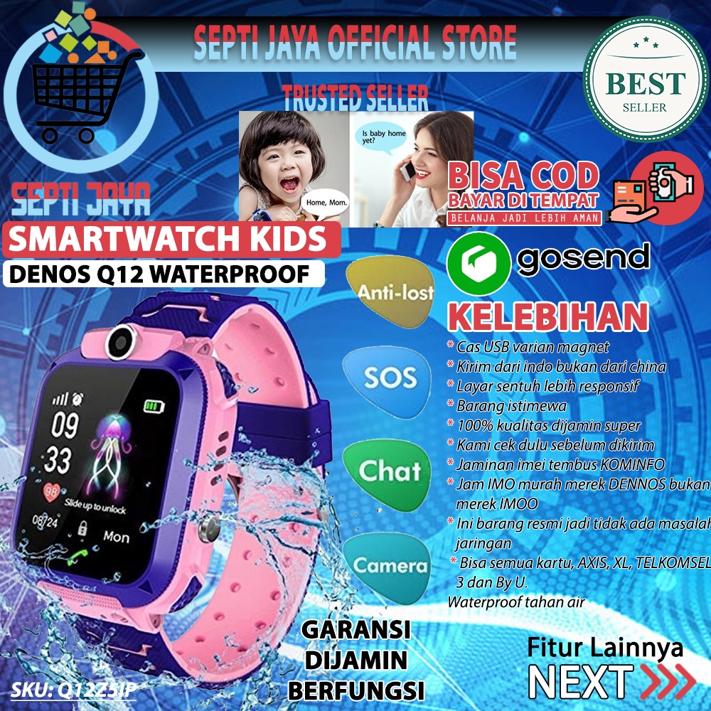 Q12 Smartwatch Waterproof IP67 Kids Jam Tangan Pintar Anak Smart Watch HP Dennos Z5 K10 Q12 Kids GPS