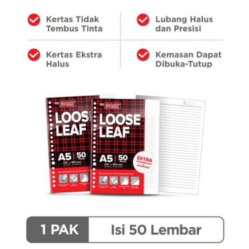 Kertas File Loose Leaf Isi Binder BigBoss A5 50 Lembar