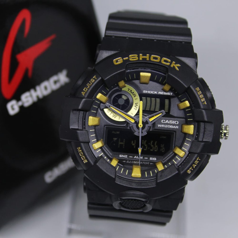 JAM TANGAN PRIA KEREN G-SHOCK GA 700 BLACK LIST GOLD