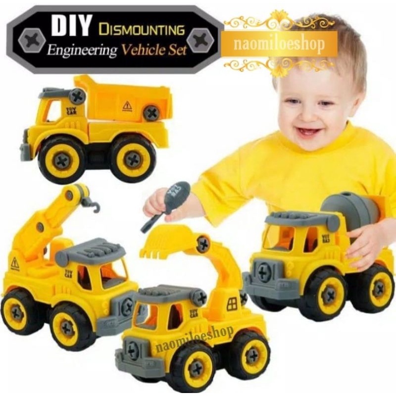 bongkar pasang Mainan Anak DIY Assemble Truck Car Mobil Truk Rakit Konstruksi merangkai truk-5