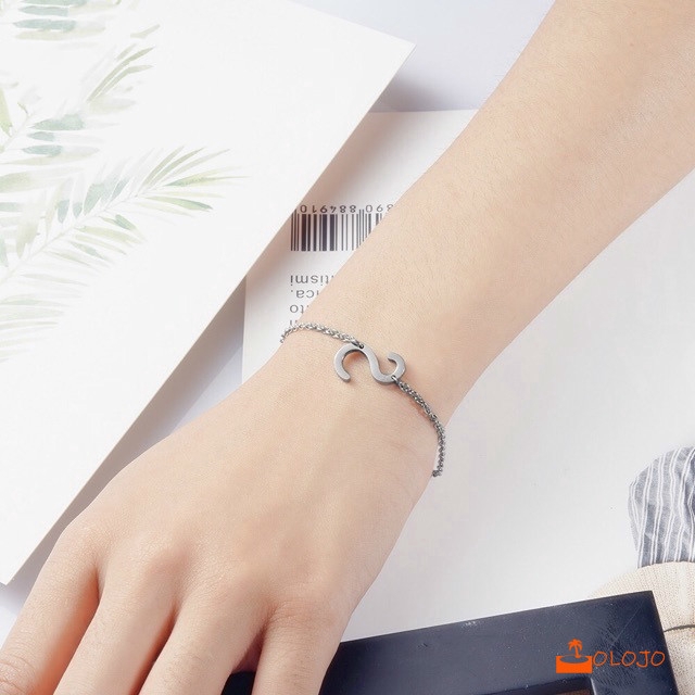 OLOJO  100% Gelang Titanium Gelang Huruf 26 Huruf Untuk Gelang Wanita Bracelet(Silver Color)