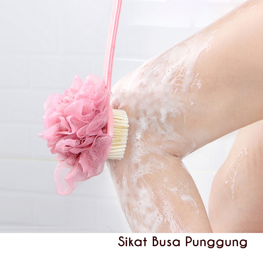 【COD+Pengiriman Cepat】YUN Mall Sikat  Punggung Shower Puff Tongkat 2In1 Alat Pembersih Punggung Spons + SPON / Tongkat Mandi 2in1 Gagang Panjang / Spons Pembersih Praktis Shower Puff Sikat Busa Punggung