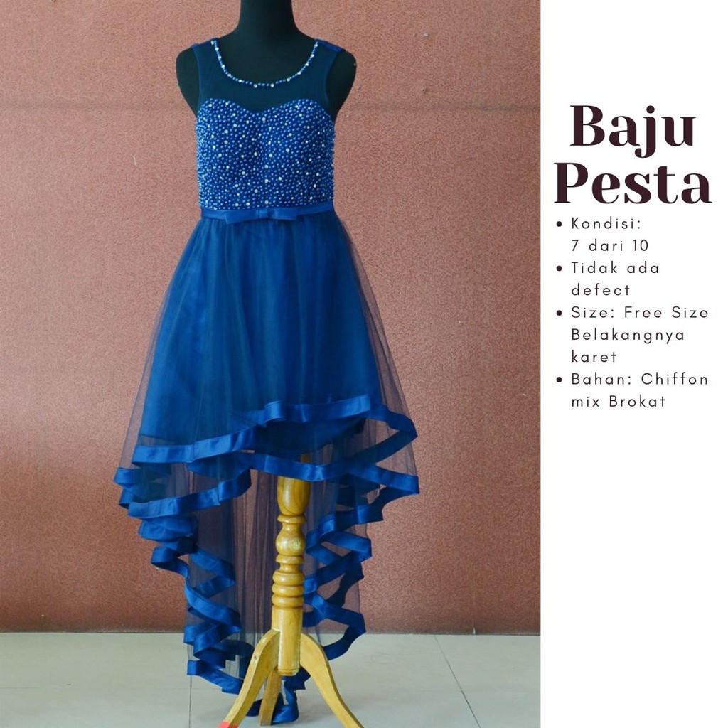Bridesmaid Chiffon  Evening  Dress with Small Blue Ribbon